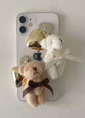 [뽀짝뽀짝🤎] 브라운 리본 곰인형 하트 핸드폰 고리